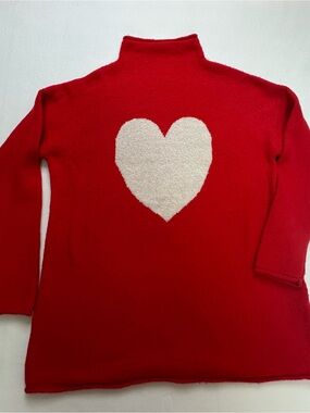 cupcakes & cashmere Red Turtleneck Sweater with Cream Heart